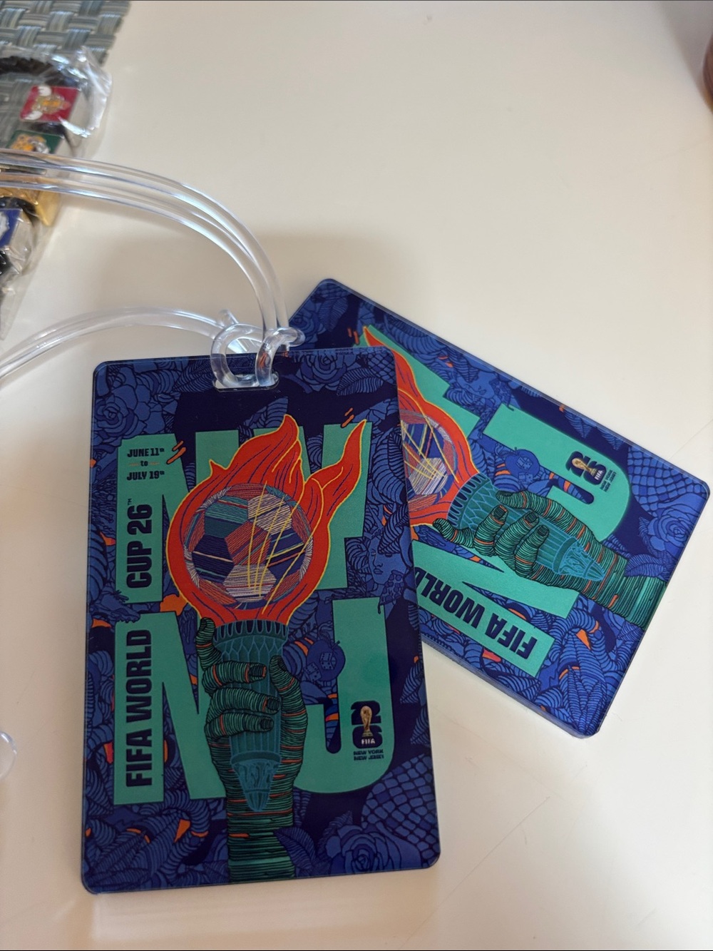 FIFA World Cup 26 Luggage Tag - Blue Teal Flame Design